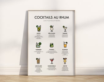 COCKTAIL - Minimalistisches Poster mit Rum-Cocktails - Poster mit Rum-Cocktails - Geschenkidee für die Küchendekoration - Heimdekoration