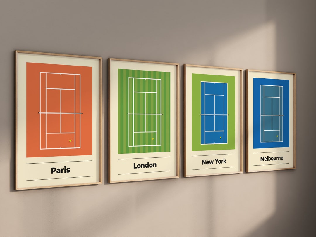 THE FOUR MAJORS Set of 4 Posters Grand Slam Tennis Posters Grand Slam Minimalist Tennis