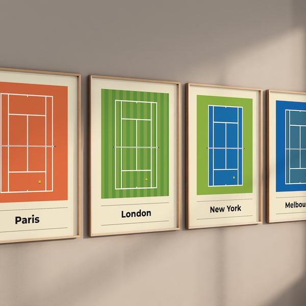 THE FOUR MAJORS - Lot de 4 posters - Affiches Grand Chelem tennis - Grand Slam - Décoration minimaliste tennis