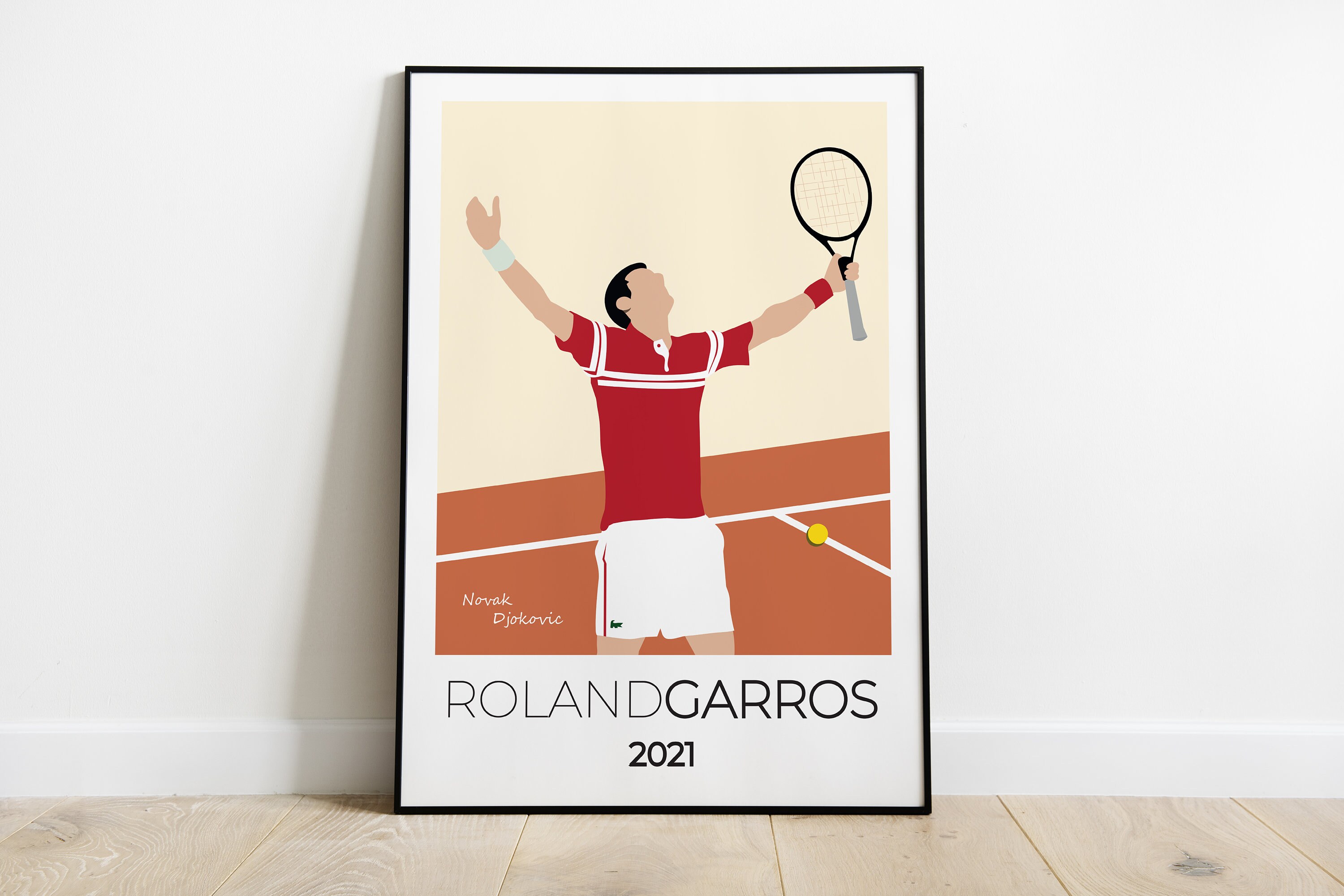 Affiche Minimaliste Novak Djokovic, Roland Garros 2021, Poster Tennis, Affiche Sport
