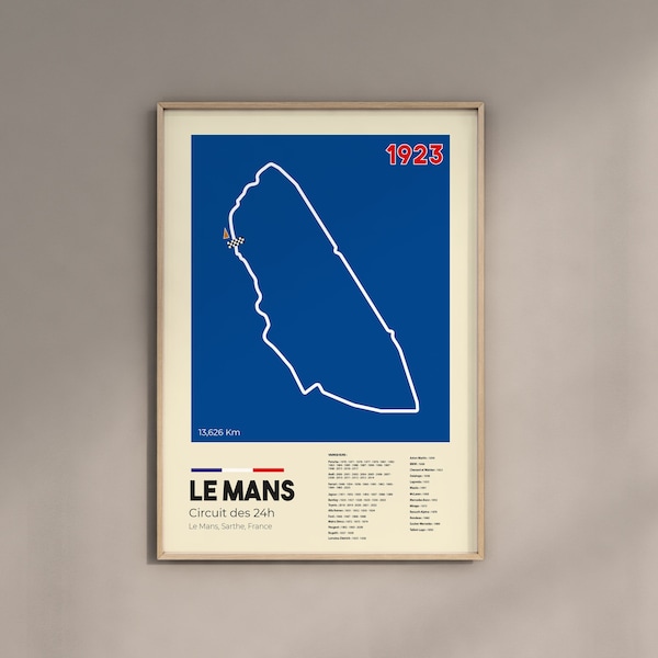 Affiche minimaliste du Mans - Circuit des 24h - Poster automobile - idée cadeau 24h