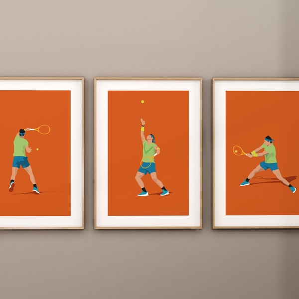 Lot de 3 posters Rafael Nadal - Affiches minimalistes de tennis - Roland Garros - idée cadeau tennis - Décoration murale Nadal