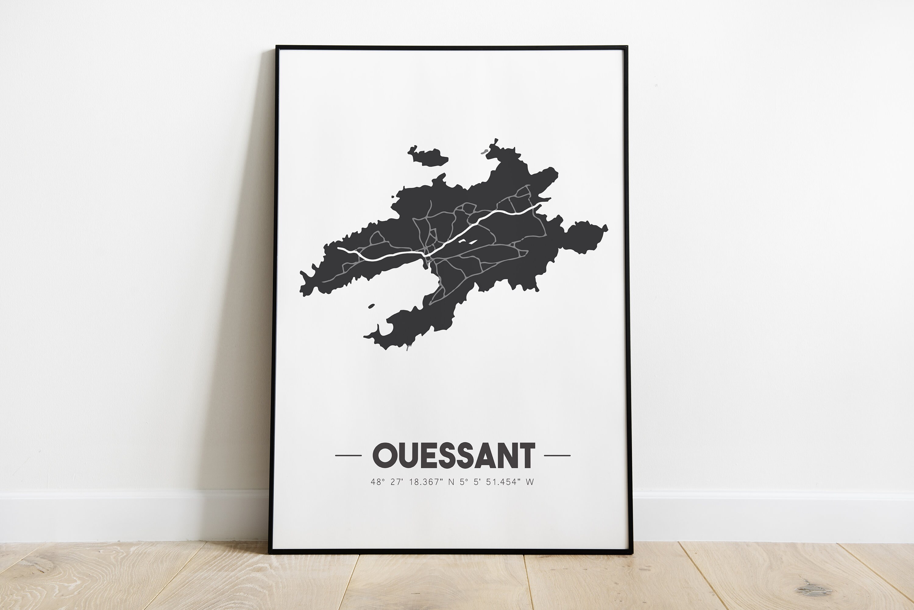 Carte de L'île Ouessant - Poster Minimaliste Map L'île Affiche Bretagne Finistère