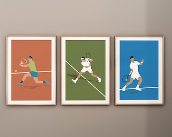 Lot de 3 posters Nadal, Djokovic, Federer - Affiches de tennis - Grand Chelem, Grand Slam - Décoration minimaliste tennis