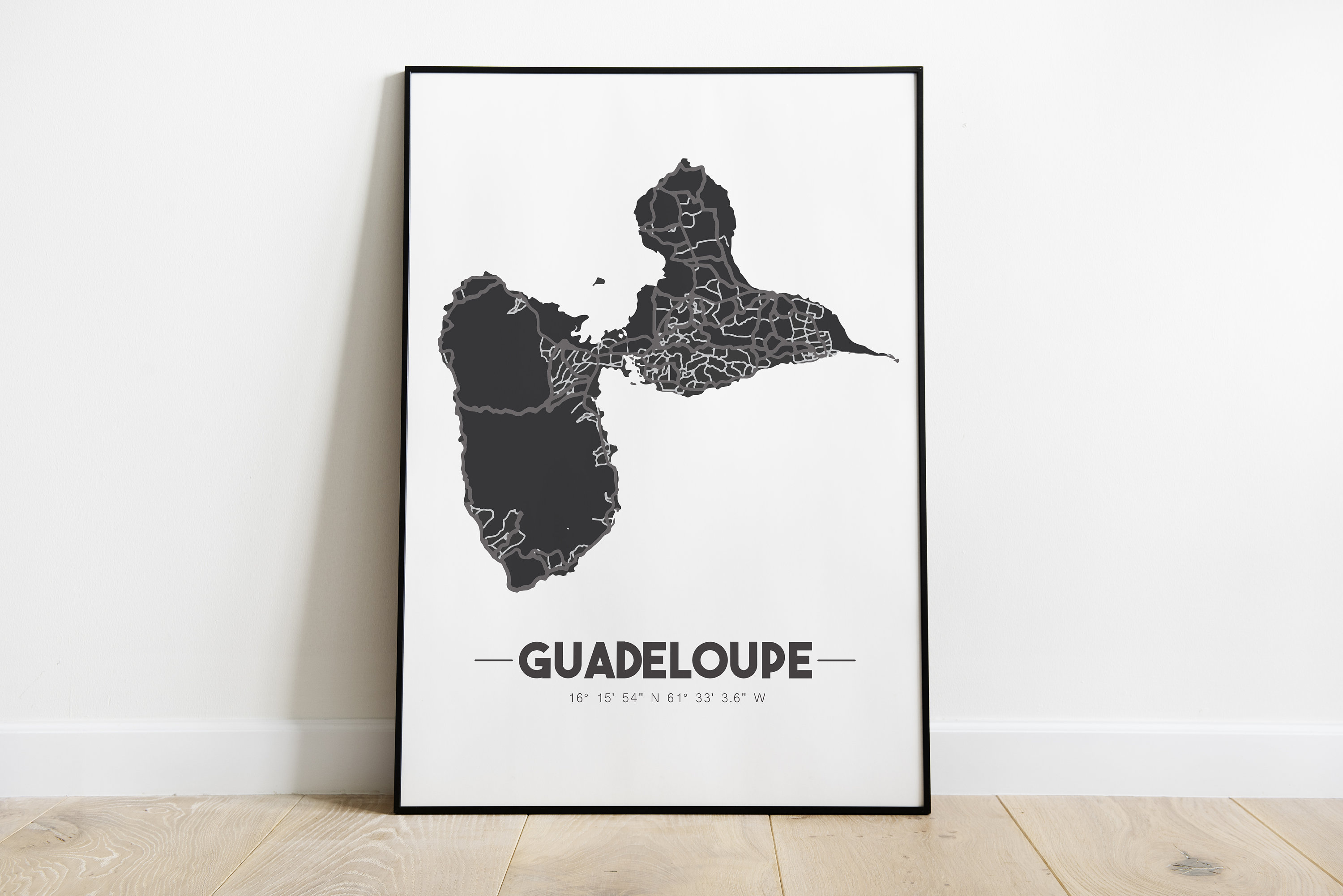 Affiche Carte de La Guadeloupe - Poster Minimaliste Map Gwada Illustration Map Guadeloupe