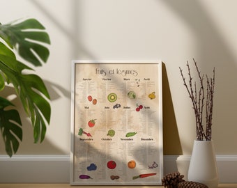 Seasonal fruit and vegetable poster - Digital file - Kitchen poster - Seasonal calendar