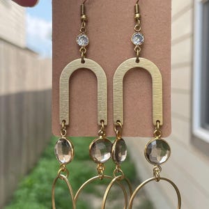 Boho Smokey Quartz Dangle Earrings: Crystal & Gold Brass