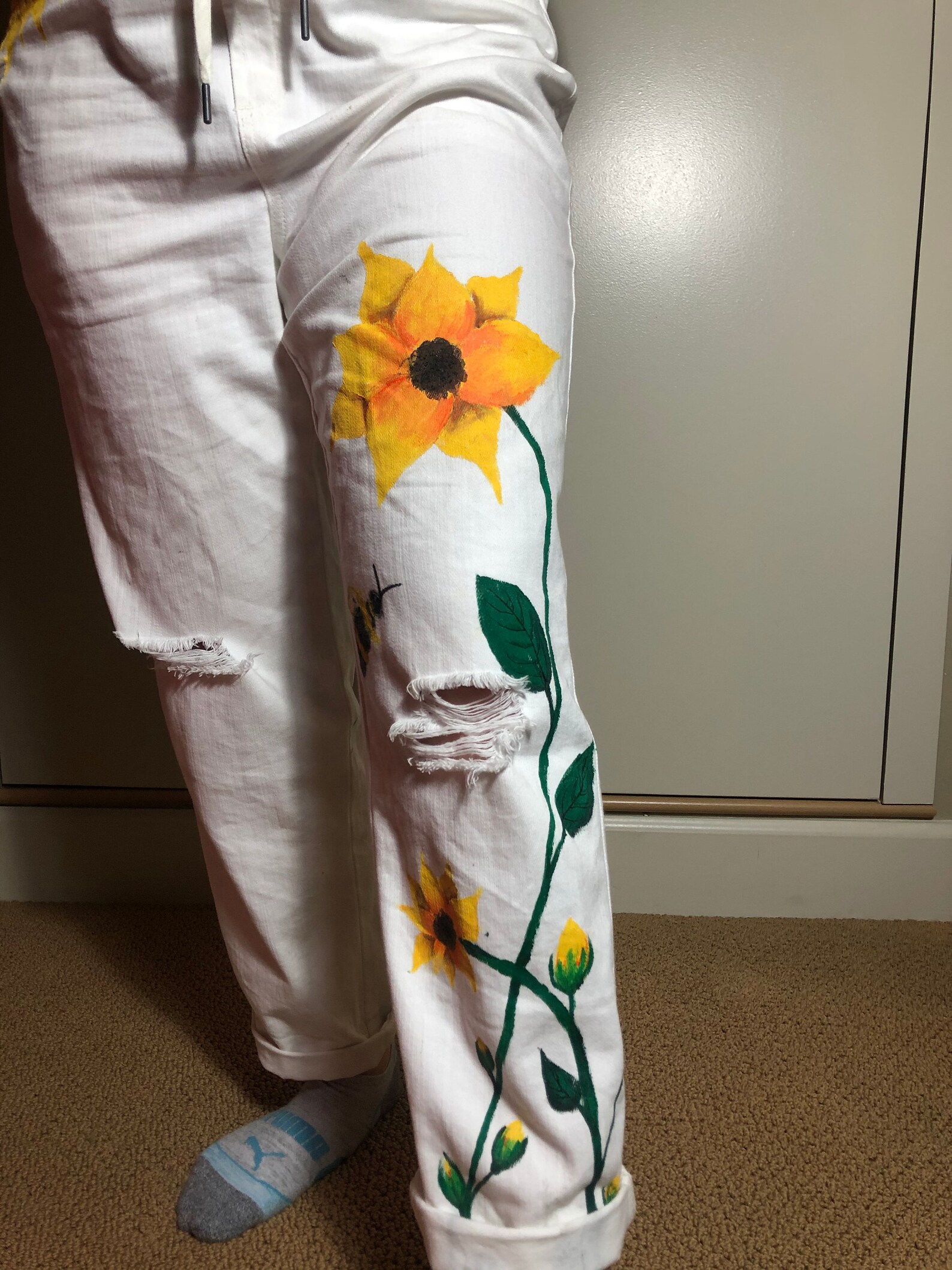 Hand Painted Sunflower Pants Etsy