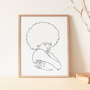 Black Afro Female Portrait Line Art Drawing, African American Woman, Art Print, Afro Woman, Minimalist Wall Art, Digital Print only