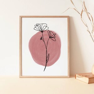 Floral Wall Art,Red Poppy, Minimal Flower Print, Line Art Flowers, Wildflower Art, Botanical Floral, Minimalist Prints Wall, Digital Print