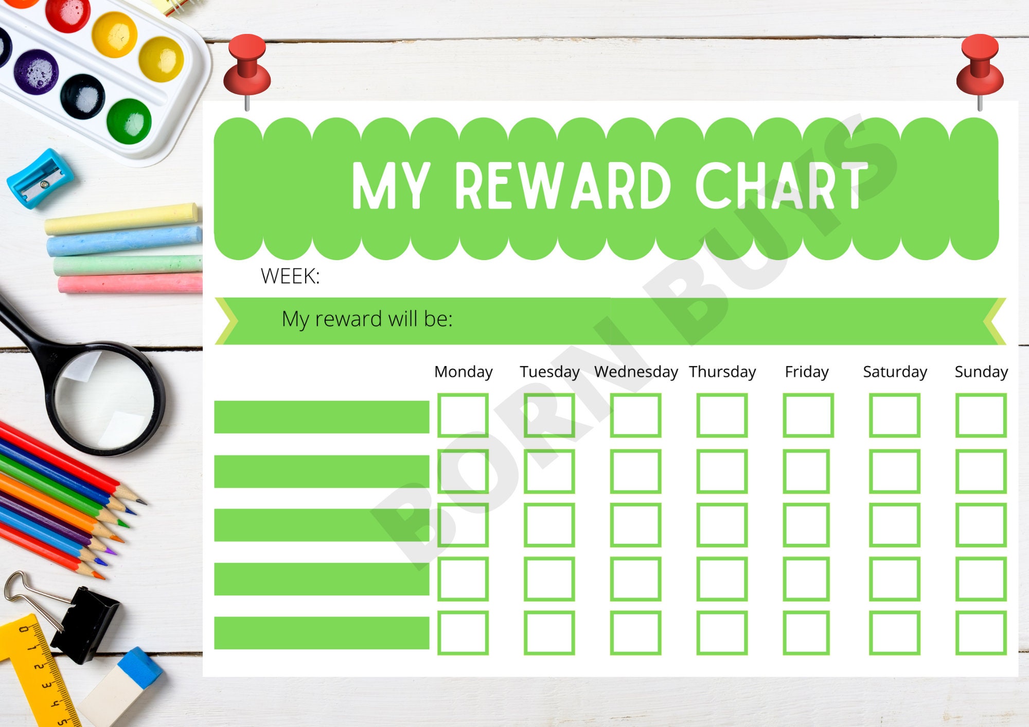 Green Childrens Reward Chart - Good Behaviour Chart - Sticker Chart A4 ...