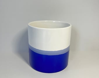 Cobalt and White Glazed Ceramic Planter