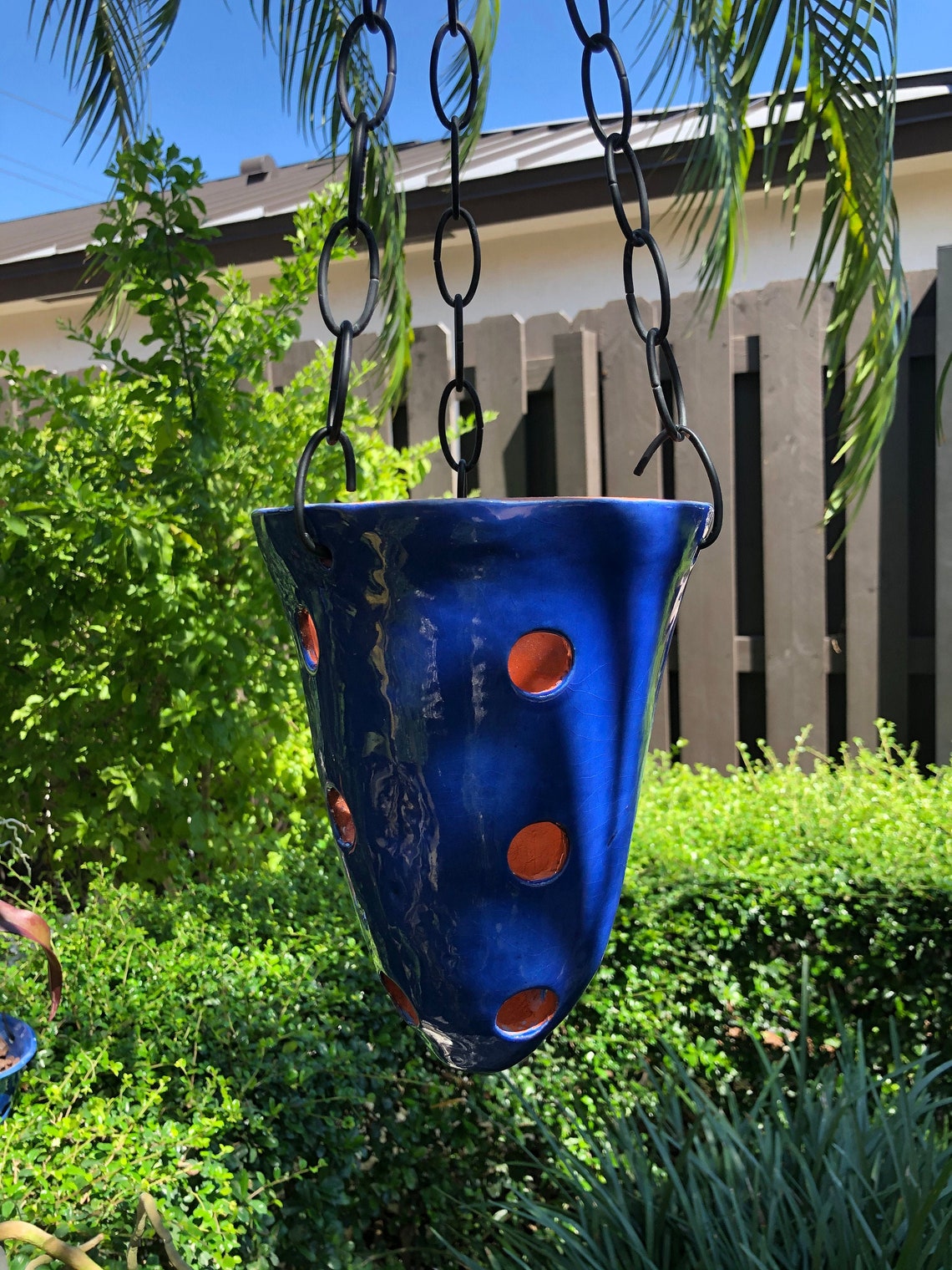 Ceramic Hanging Orchid Planter Glazed Navy Blue includes Etsy