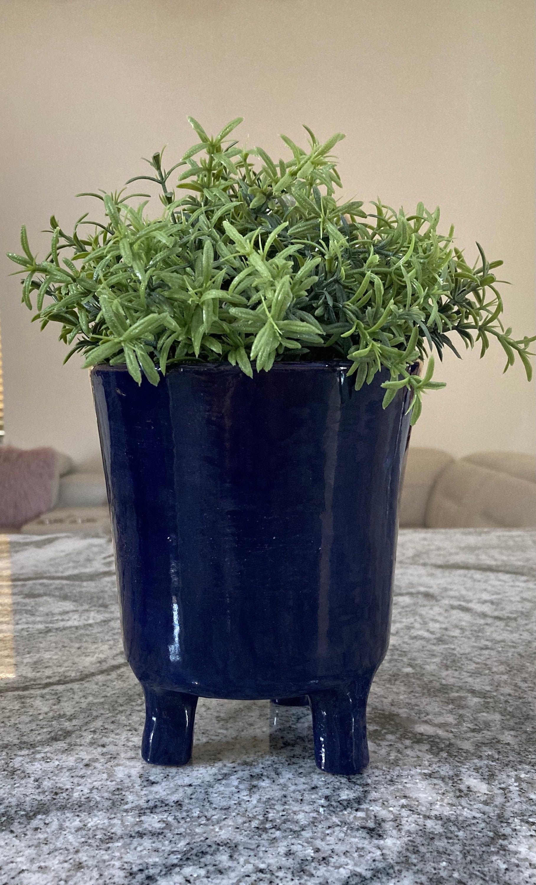 Ceramic Glazed Navy Blue Planter with Legs Etsy
