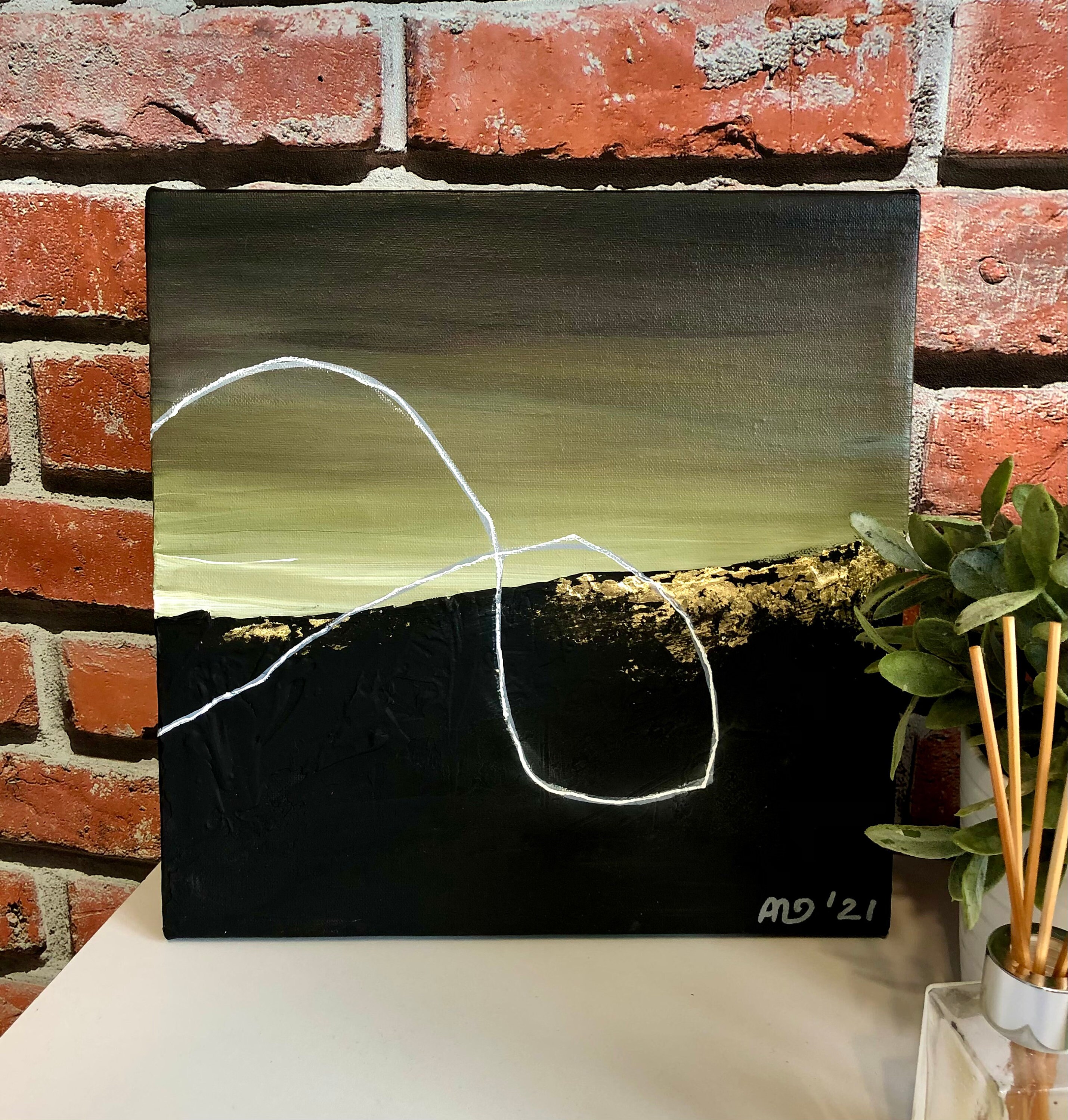 Abstract Horizon Wall Art 11x11 Small Painting dark Sunset Etsy