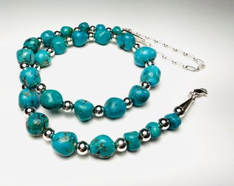 Vintage zuidwestelijke sterlingzilveren turkoois kralenketting