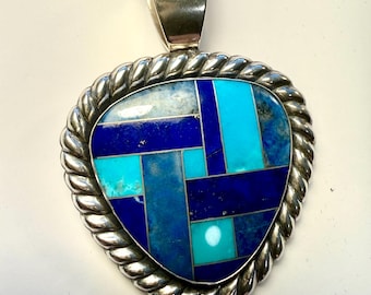 Vintage Carolyn Pollack (Relios) hanger van sterlingzilver, lapis en turkoois ingelegd