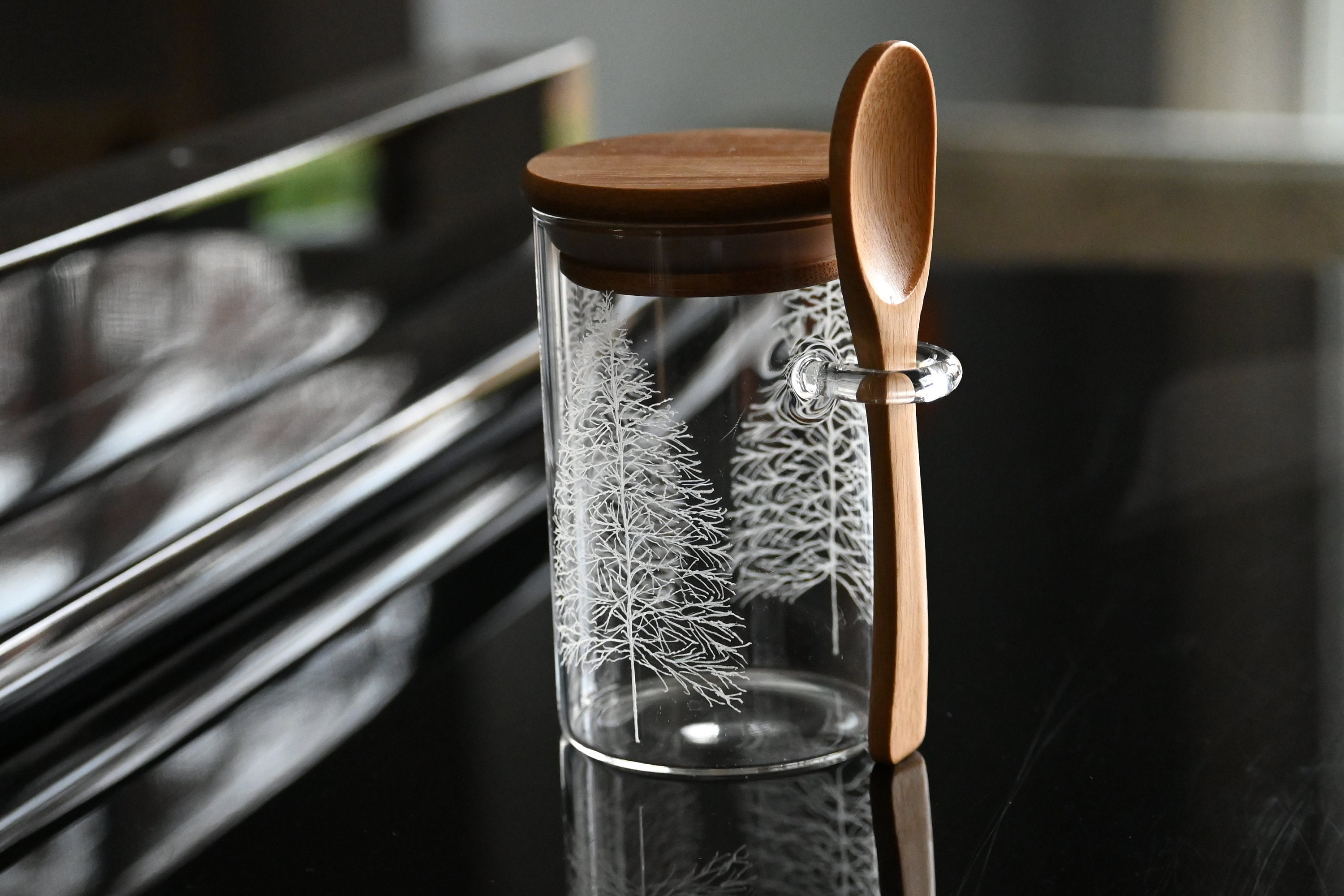Round Glass Jar With Spoon With Sealed Bamboo And Wood Lid - Temu