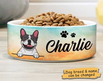 Custom Dog Bowls Beach Watercolor, Personalized Dog Bowl, New Dog Gift, Dog Food Bowl, Dog Water Bowl, Pet Bowl, Dog Lovers Gifts Cat Lovers