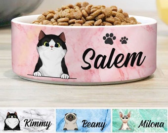 Custom Cat Bowls with Name & Breeds Design, Personalized Cat Bowl, New Cat Gift, Cat Food Bowl, Cat Water Bowl, Cat Bowl, Cat Lovers Gifts