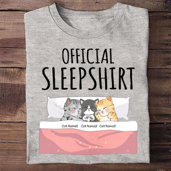 Personalized Cat Sleep Shirt, Adorable Cat Shirt For Human, Sleepover Shirt, Custom Cat Sleepshirt, Gift for Cat Lovers, Fur Baby