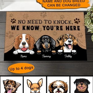 No es necesario llamar, sabemos que estás aquí, felpudo personalizado para perro, divertido felpudo de bienvenida, felpudo de entrada para perro, felpudo de bienvenida, regalo de inauguración de la casa