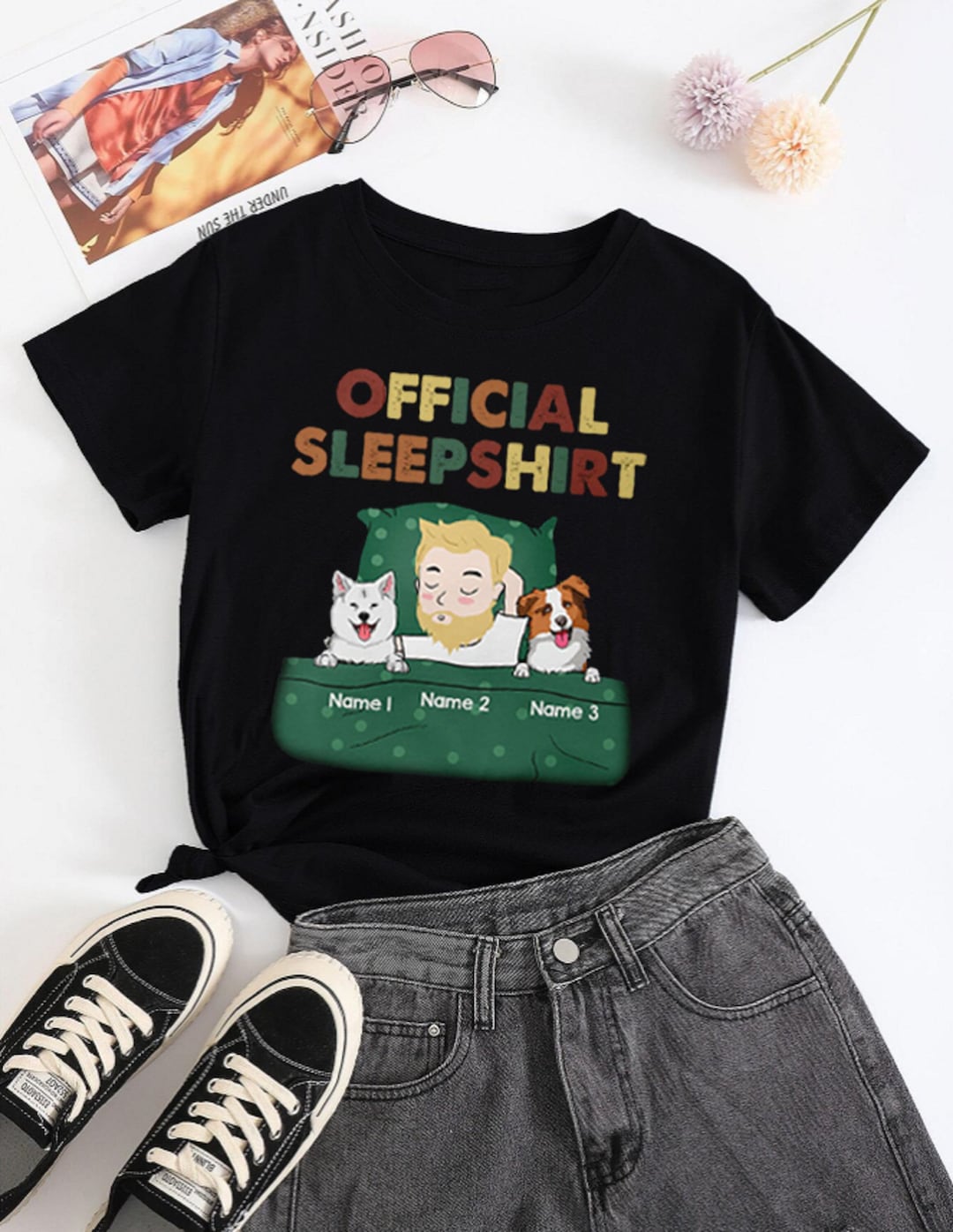 Personalized Dog Sleep Shirt for Man, Funny Dog Tshirt, Sleepover Shirt for Dog Lovers, Custom