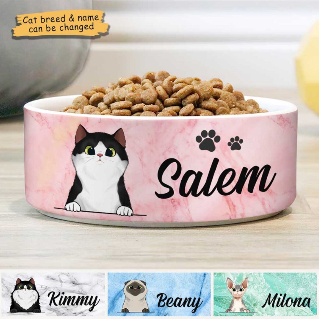 Custom Cat Bowls With Name & Breeds Design, Personalized Cat Bowl, New