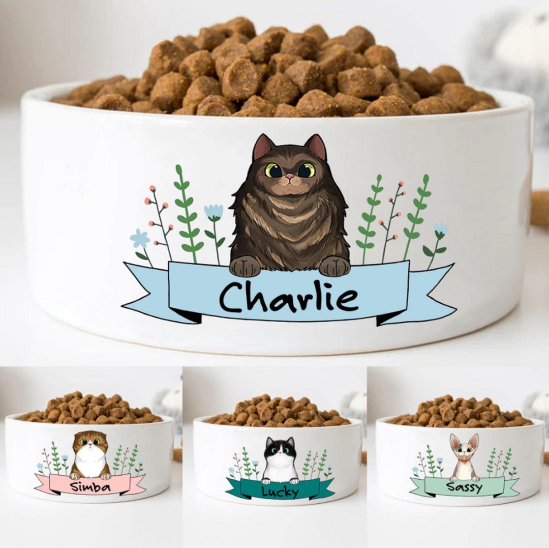 Custom Cat Bowls With Name & Breeds Design, Personalized Cat Bowl, New