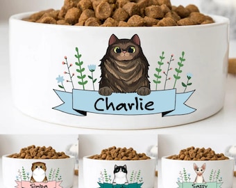 Custom Cat Bowls with Name & Breeds Design, Personalized Cat Bowl, New Cat Gift, Cat Food Bowl, Cat Water Bowl, Cat Bowl, Dog Lovers Gifts