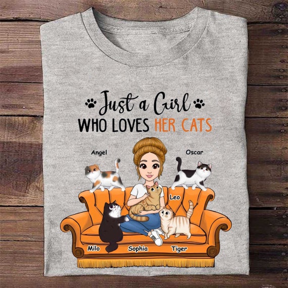 Just A Girl Who Loves Her Cats Personalized T-shirt, Cat Mom T-shirt, Funny Cat T-shirt, Cat Mom Cat Lovers Gift, Mom Gift, Friend Presents