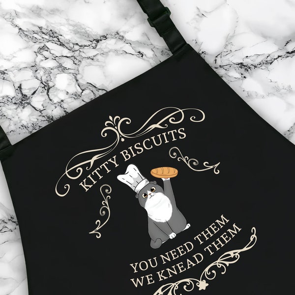 Biscuits kitty dont vous avez besoin, nous allons les pétrir, tablier de cuisine pour les amoureux des chats, tablier avec poches, cadeau de cuisine pour maman, tablier de cuisine, tablier de pâtisserie