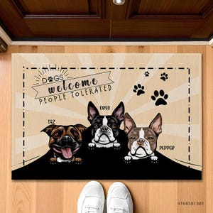 Personalized Dog Welcome People Tolerated Doormat, Personalized Dog Door Gift, Personalized Door Mat For Dog Mom Dog Mom, Housewarming Gift
