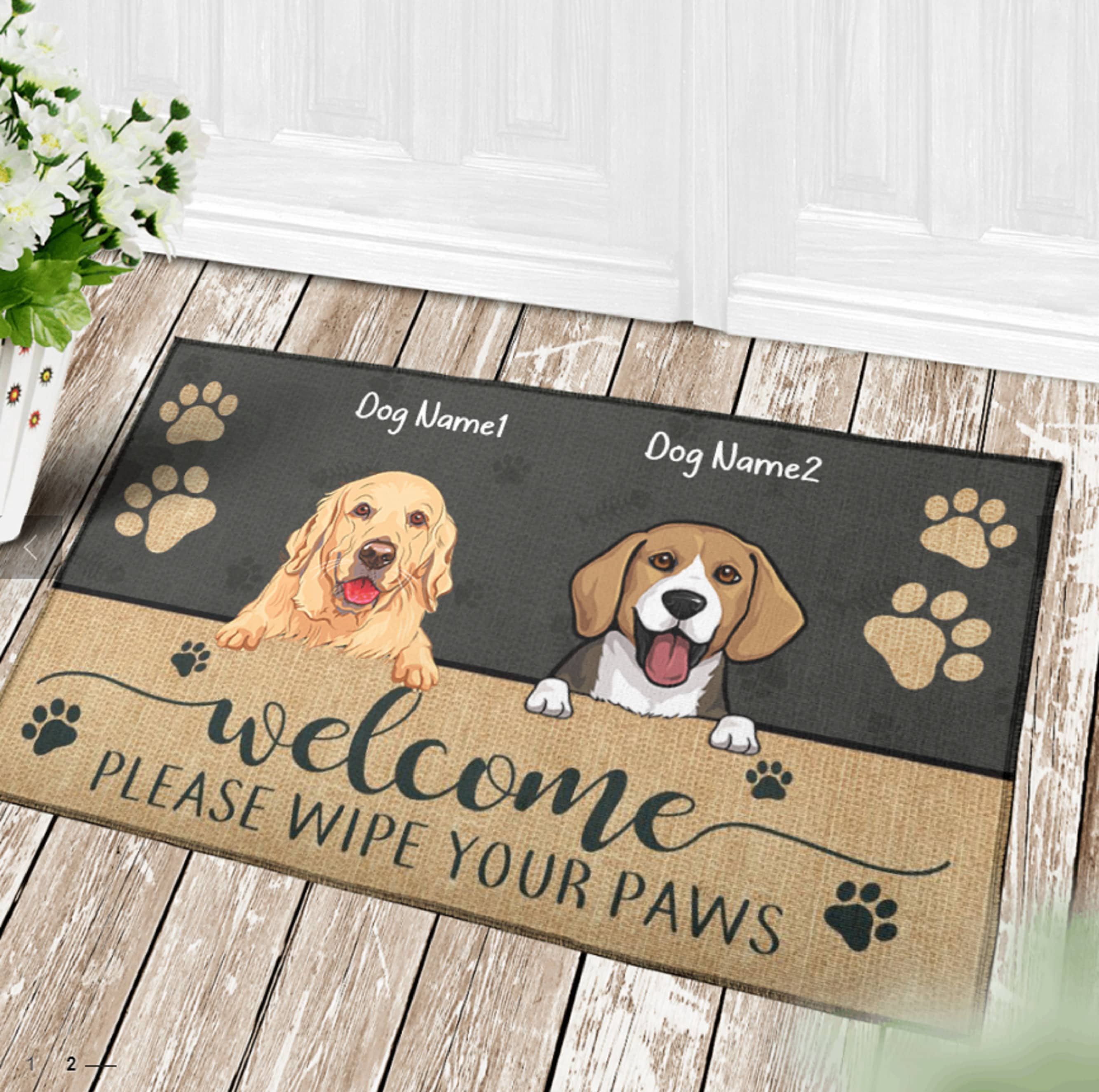 Welcome Doormat with Dog Paws