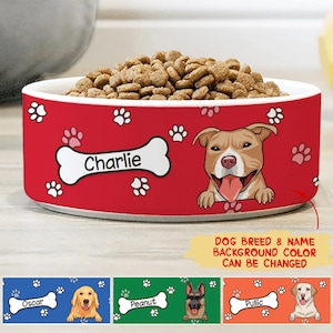 Colorful Dog Bowls with Name & Breeds Design, Personalized Dog Bowl, New Dog Gift, Dog Food Bowl, Dog Water Bowl, Pet Bowl, Dog Parents Gift