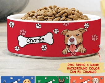 Colorful Dog Bowls with Name & Breeds Design, Personalized Dog Bowl, New Dog Gift, Dog Food Bowl, Dog Water Bowl, Pet Bowl, Dog Parents Gift