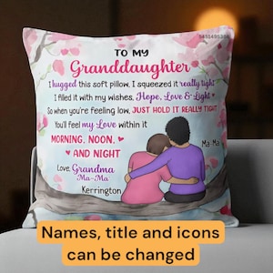 Almohada con nombre personalizado para mi nieta, almohada personalizada, almohada con nombre familiar, regalo de larga distancia, almohada para abuelas con nietos