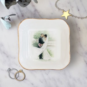 Personalized Custom Photo Trinket Dish, Personalized Water Color Photo Ring Dish Gift For Anniversary, Custom Photo Ring Dish, Photo On Dish