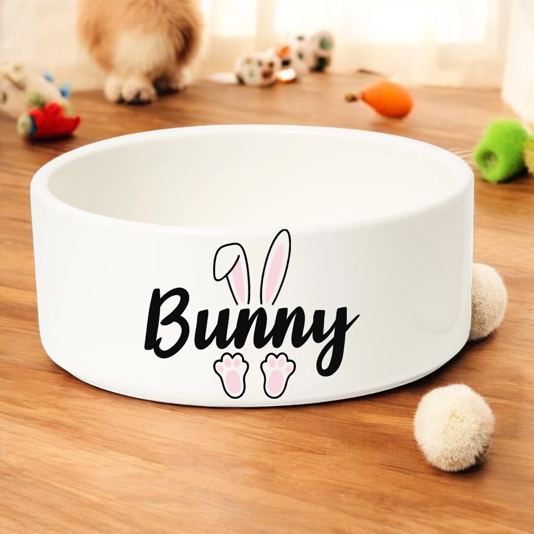 Shallow Red Rabbit Bowl Personalised Rabbit Bowl, Rabbit Christmas Gift New Rabbit Present Pet ...