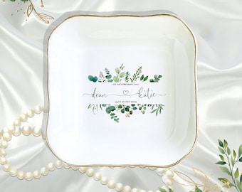 Personalized Elegant Floral Wedding Ring Dish, Personalized Wedding Favor Trinket Ring Dish