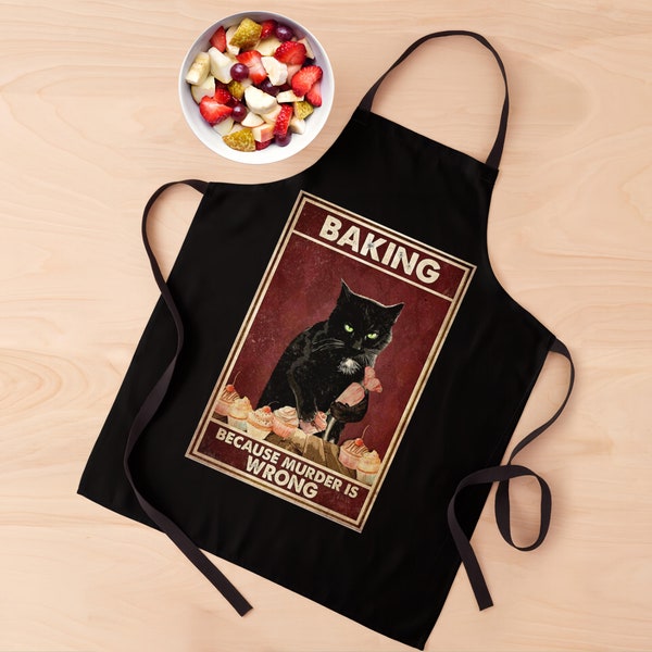 Baking Because Murder Is Wrong, Kitchen Apron For Cat Lovers, Custom Cooking Gift for Mom, Cooking Apron, Baking Apron, Gift For Cat Lover