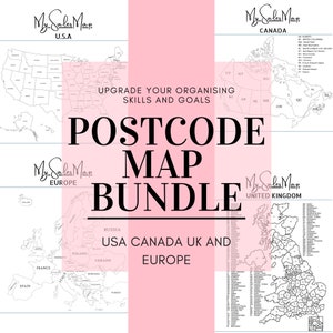 Sales Map Postcode Countries Map Keep Track Sales Small Business Organizing Bundle Business Tracker Resource UK USA Canada Europe Colour In