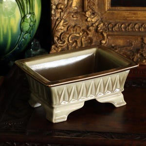 Vintage Sage Green Surrey Ceramics England Rectangular Glazed Bonsai Pot | Ceramic Flower Herb Planter | Classic Home Decor Pottery