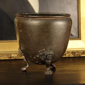 Antique Brass Copper Lion Mask Paw Footed Planter c 1890-1930 | Victorian Edwardian Jardinière Vintage Pot Patina Cachepot Rustic