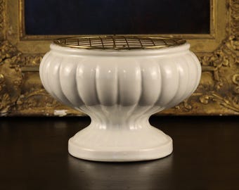 Vintage Govancroft Glasgow White Ceramic Pedestal Vase Flower Frog | Classic Mid Century Ribbed Circular Mantle Planter Scottish Pottery
