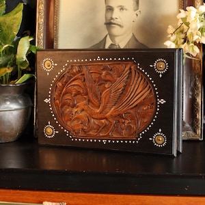 Mid-Century Indonesian Balinese Hand Carved Box | Phoenix Garuda Wood Carving | Mythical Bird Inlay Trinket Rectangle | Southeast Asian