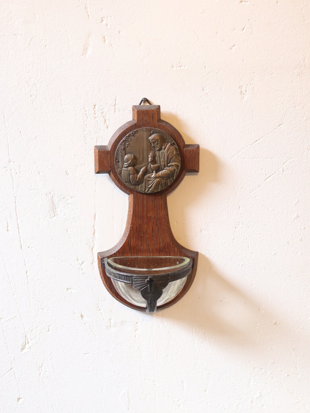 Antique French Holy Water Font Wood Bronze Copper Church Etsy