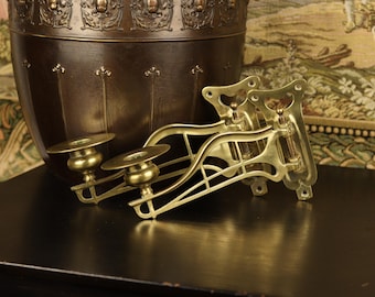 Antique Art Nouveau Brass Rotating Piano Sconces c. 1890–1910 | Victorian Swing Arm Candlestick Holders Brackets Wall Aesthetic Movement