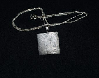 Muonionalusta Meteorite slice on  18" Sterling Silver Chain