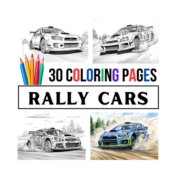 30 Rally Car Printable Coloring Pages - PDF & PNG Instant Download - 8.5" x 11" Landscape - Coloring Relaxation Therapy - Fast Sports Cars